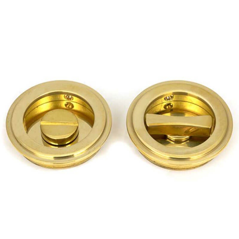 From The Anvil Flush Round Bathroom Pull Art Deco 60mm Polished Brass