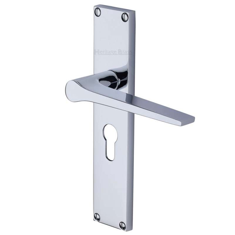 Heritage Gio Euro Lock Door Handles Polished Chrome Broughtons
