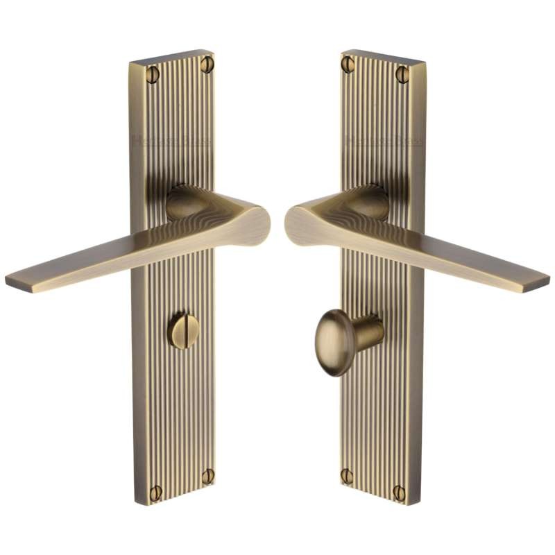 Heritage Gio Reeded Bathroom Door Handles Antique Brass Lacquered Broughtons Lighting 2740