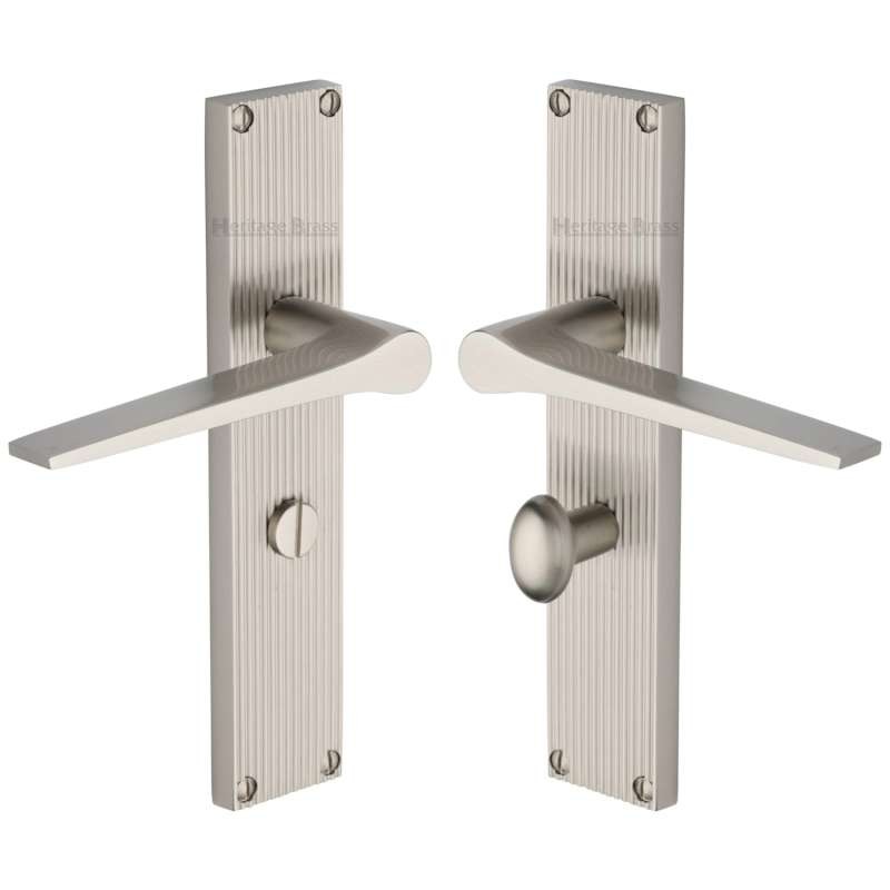 Heritage Gio Reeded Bathroom Door Handles Satin Nickel Broughtons Lighting And Ironmongery