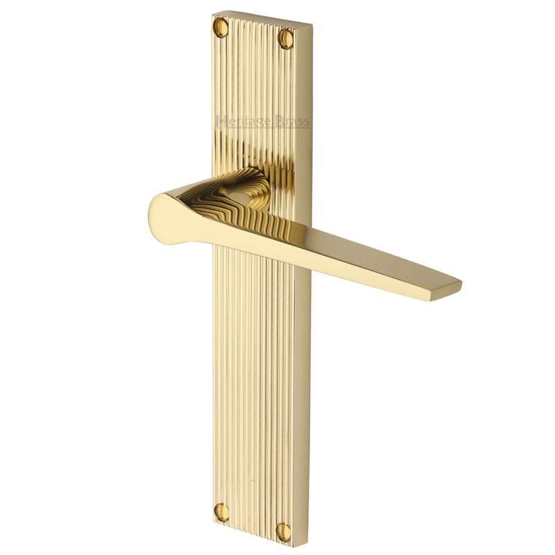 Heritage Gio Reeded Latch Door Handles Polished Brass Lacquered Broughtons Lighting And Ironmongery 1885