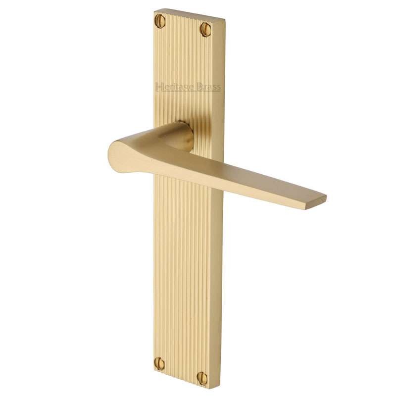 Heritage Gio Reeded Latch Door Handles Satin Brass Lacquered Broughtons Lighting And Ironmongery 6318