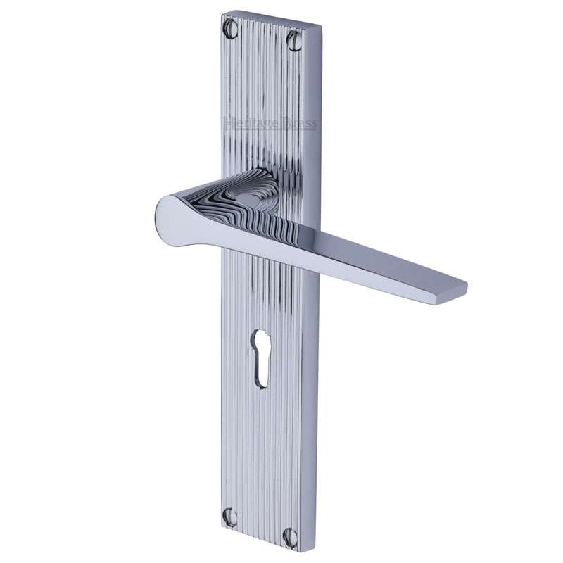 Heritage Gio Reeded Lock Door Handles Polished Chrome Broughtons Lighting And Ironmongery 8712