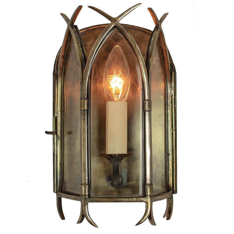 Gothic Flush Wall Light, Light Antique Brass Broughtons Lighting