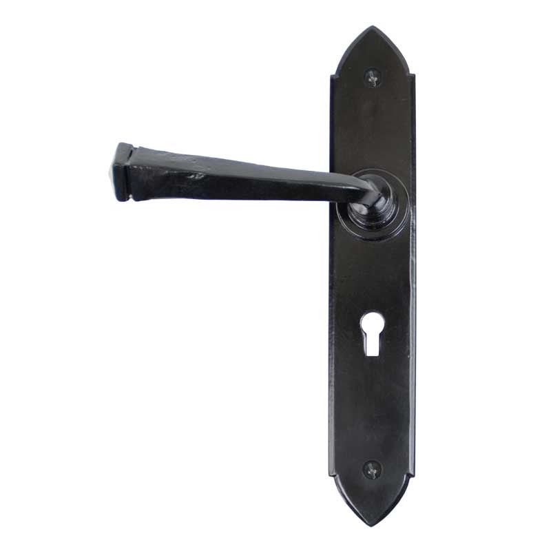 From The Anvil Gothic Door Handles Lock Plate Black Broughtons