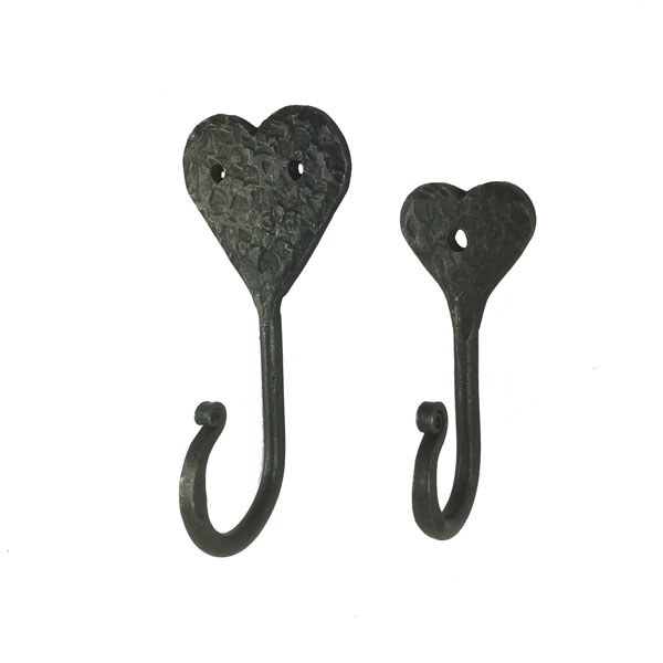 Lot of 4 Antique-Style Hand Forged Wrought Iron Heart Coat Hat Hooks 