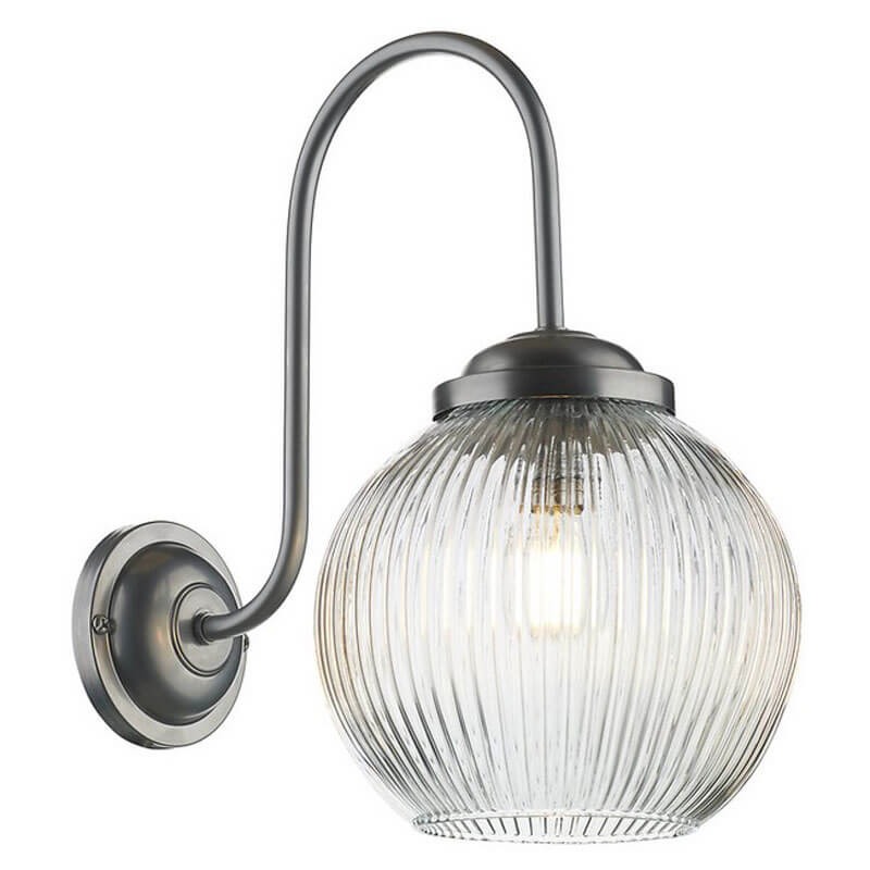 Henley Ribbed Glass Wall Light Satin Chrome Broughtons Lighting