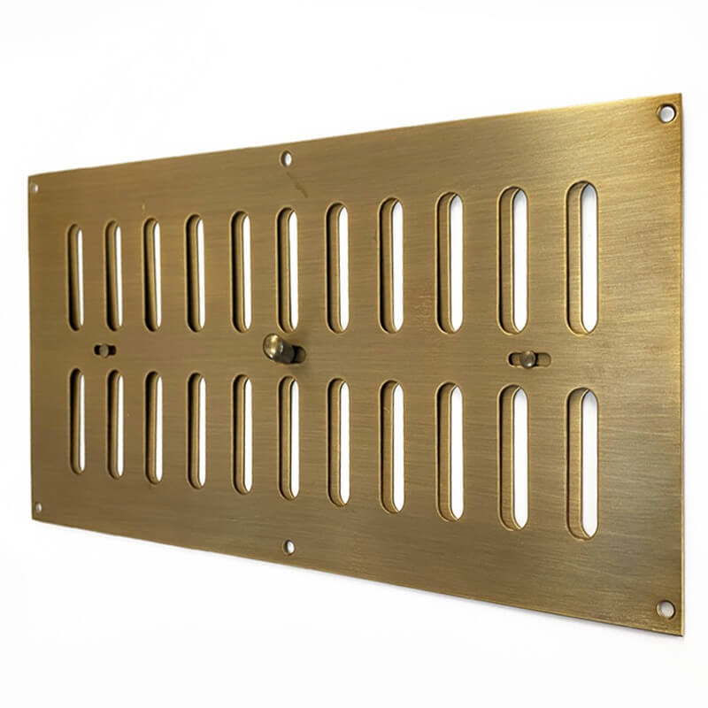 Hit and Miss Air Vent Cover 12" x 6" Antique Brass Unlacquered