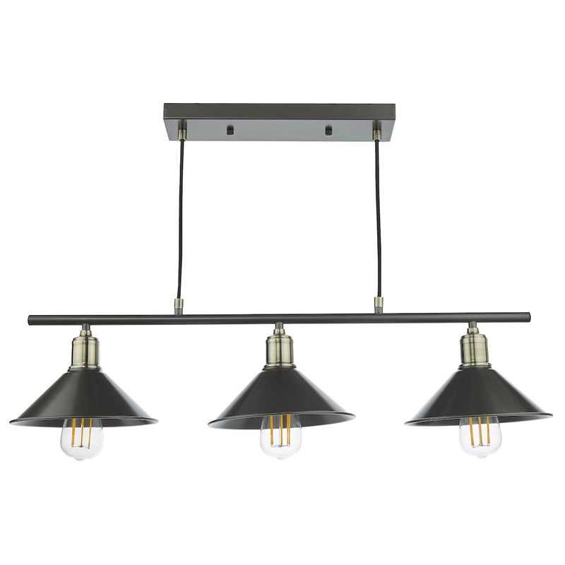 Jalen 3 Light Linear Pendant Antique Brass & Graphite Shades ...