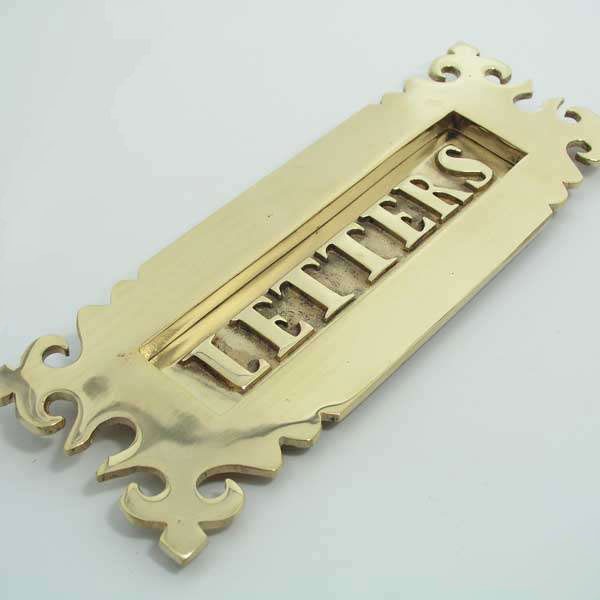 Fleur De Lys Letter Plate Polished Brass Unlacquered 300mm Broughtons Lighting And Ironmongery 9211