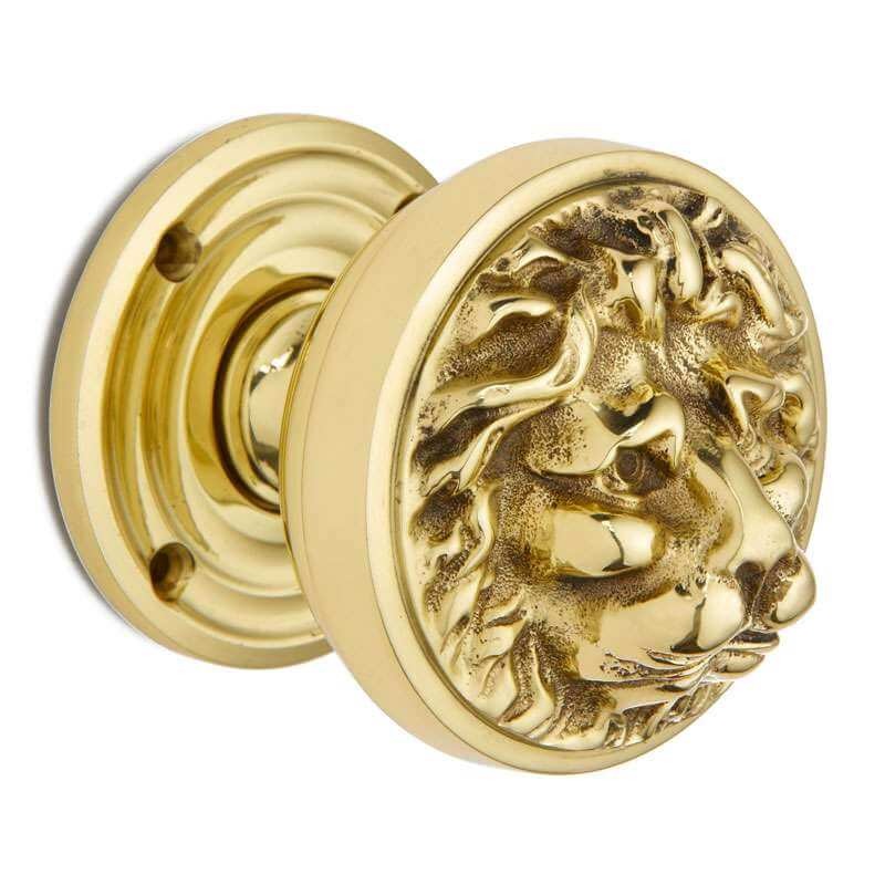 Lion Head Rim Door Knob 76mm Polished Brass Unlacquered Broughtons Lighting And Ironmongery 5759