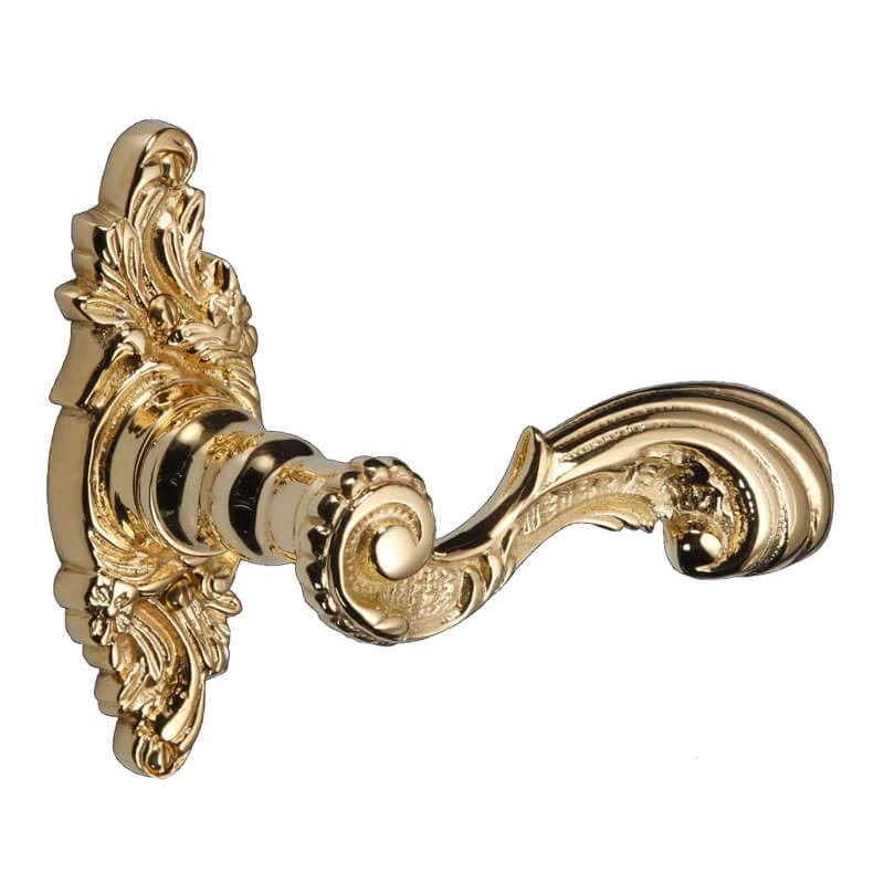 Brassart Louis XV Short Latch Door Handles Polished Brass Unlacquered Broughtons Lighting