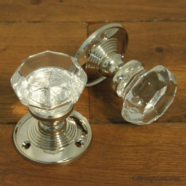 Octagonal Glass Door Knobs Polished Nickel - Broughtons Lighting ...