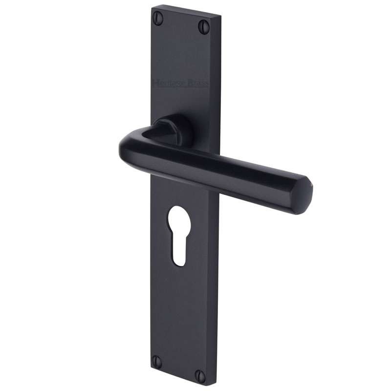 Heritage Octave Euro Lock Door Handles Matt Black Broughtons Lighting