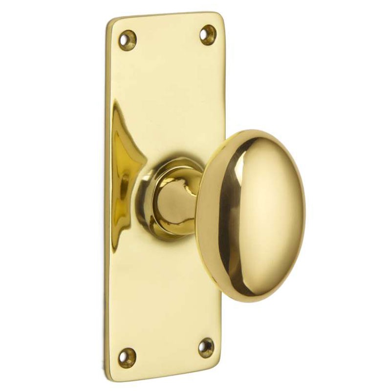 Oval Door Knobs on Plate Polished Brass Unacquered Broughtons
