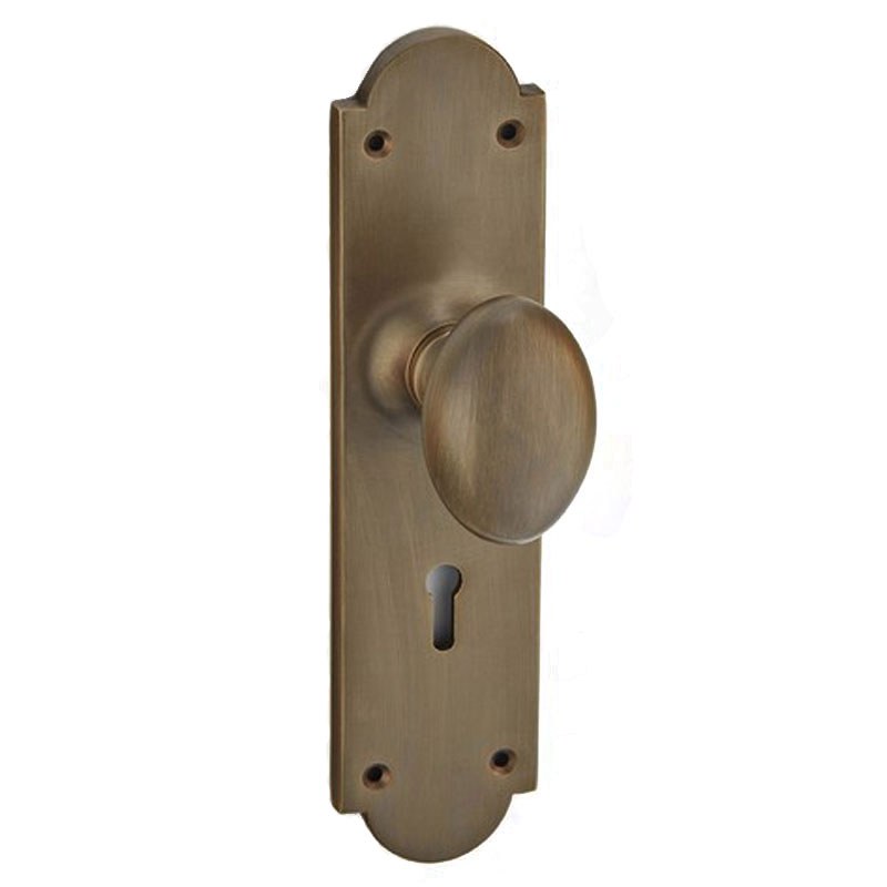Oval Door Knob on Lock Backplate Antique Brass - Broughtons