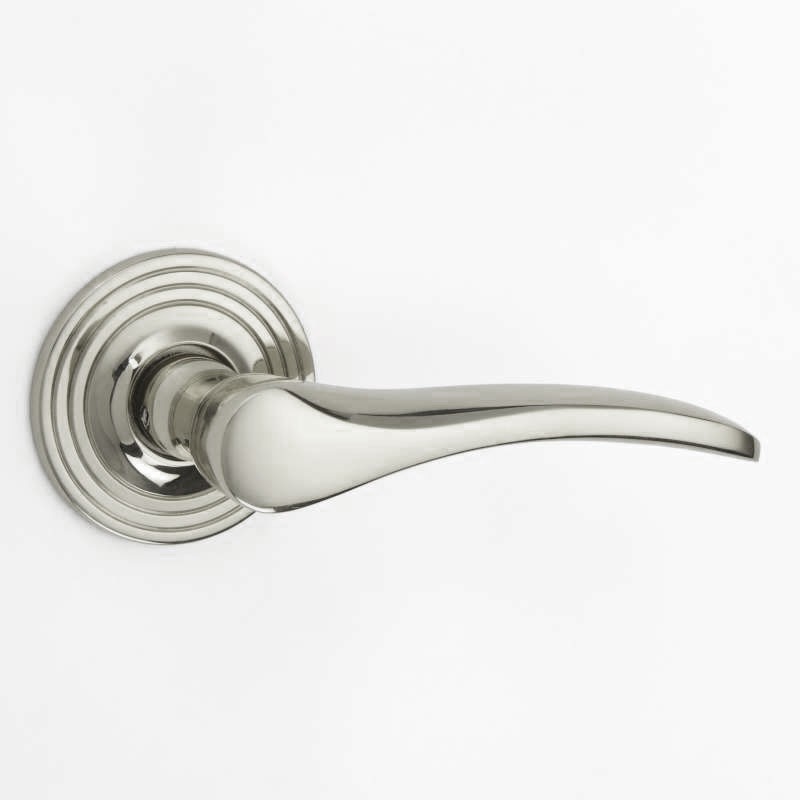 Oldbury Door Handle 65mm Reeded Rose Polished Nickel Broughtons