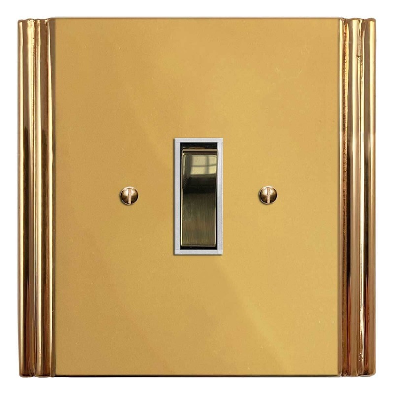 Plaza Rocker Light Switch 1 Gang Polished Brass Lacquered & White Trim