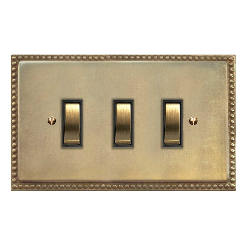 Regency Rocker Light Switch 3 Gang Antique Satin Brass Broughtons