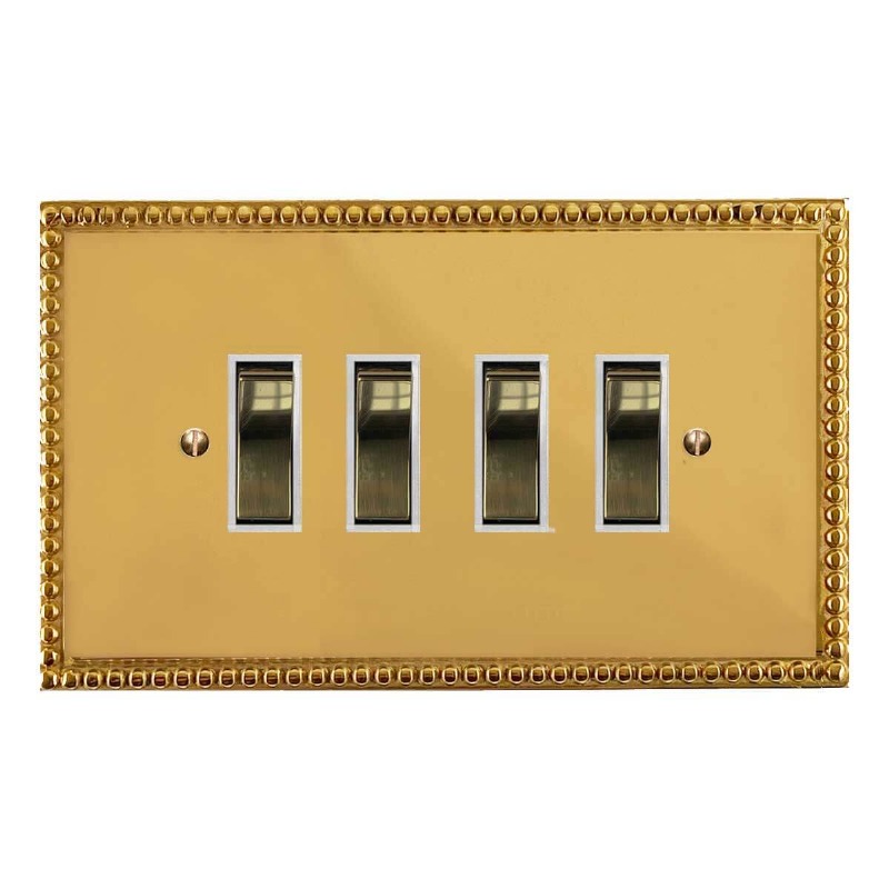 Regency Rocker Light Switch 4 Gang Polished Brass Lacquered & White