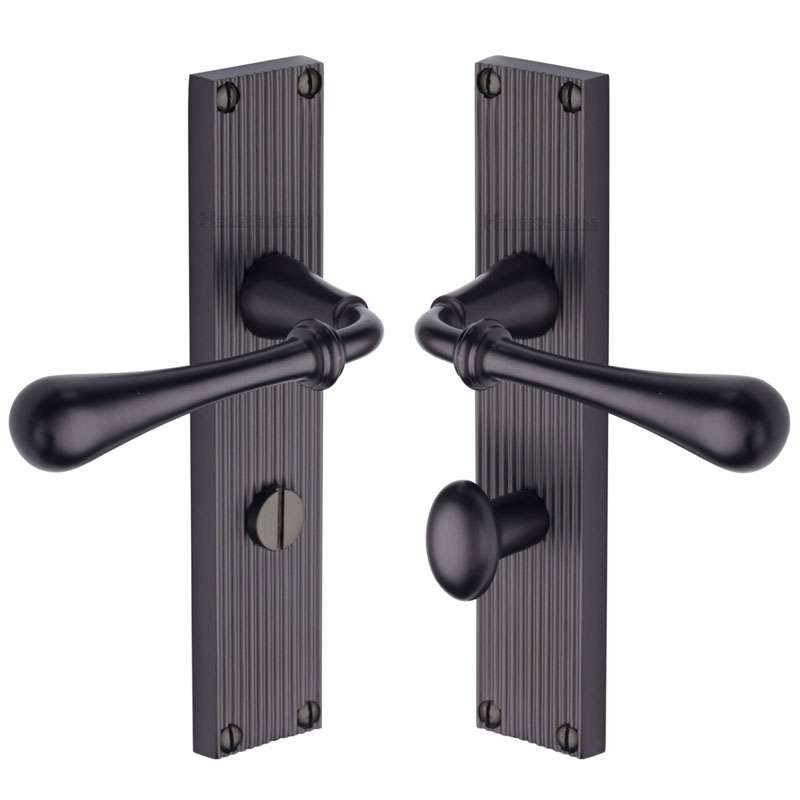 Heritage Roma Reeded Bathroom Door Handles Matt Bronze Broughtons Lighting And Ironmongery 6659