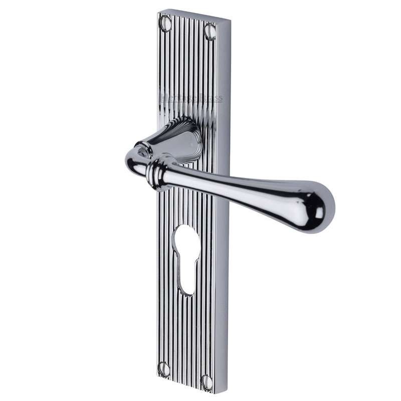 Heritage Roma Reeded Euro Lock Door Handles Polished Chrome Broughtons Lighting & Ironmongery