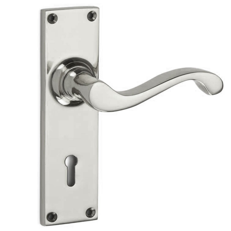 Sheringham Door Lock Handles Polished Nickel - Broughtons Lighting ...