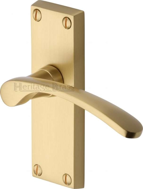 Heritage Sophia Short Latch Door Handles V4140 Satin Brass Lacquered Broughtons Lighting