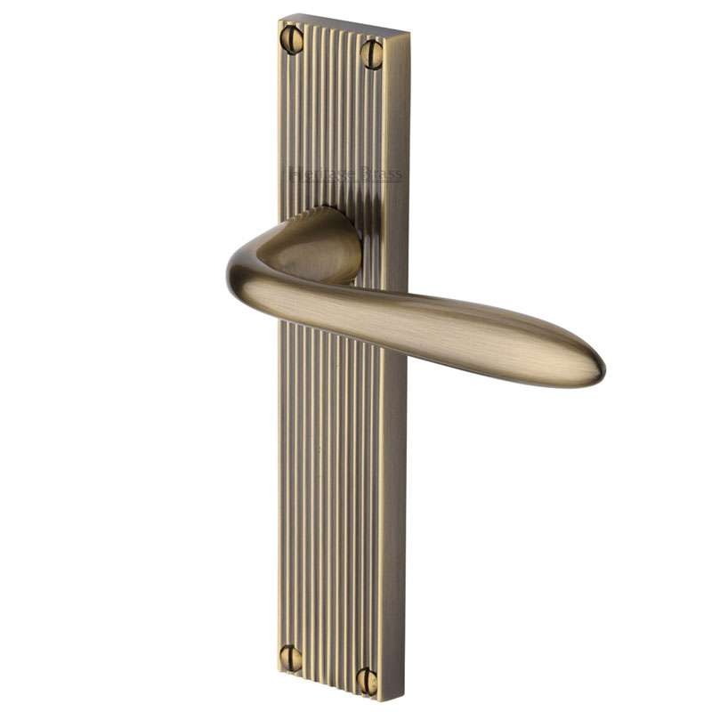 Heritage Sutton Reeded Latch Door Handles Antique Brass Lacquered Broughtons Lighting 9711