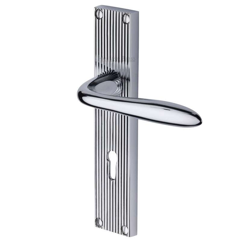 Heritage Sutton Reeded Lock Door Handles Polished Chrome Broughtons