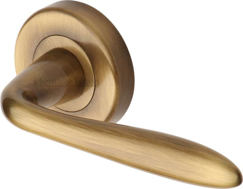 Heritage Sutton Round Rose Door Handles V1750 Antique Brass Lacq