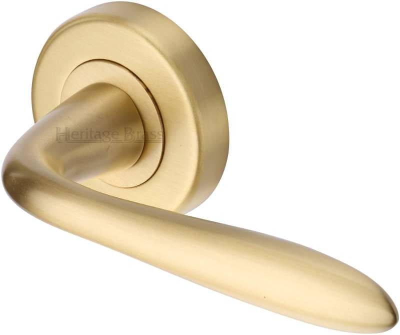 Heritage Sutton Round Rose Door Handles V1750 Satin Brass Lacq