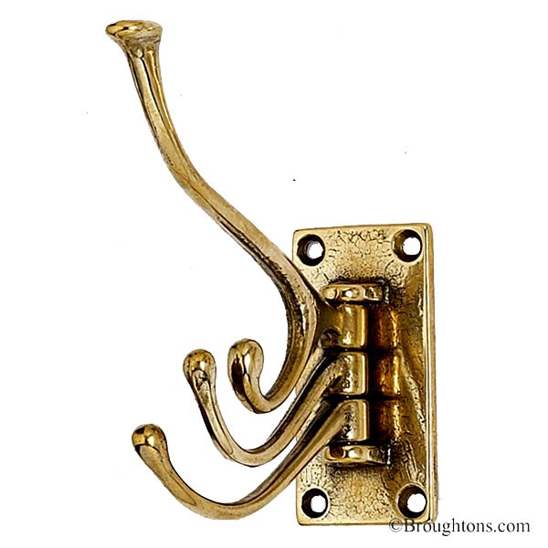 Triple Hook Polished Brass - Broughtons Lighting & Ironmongery