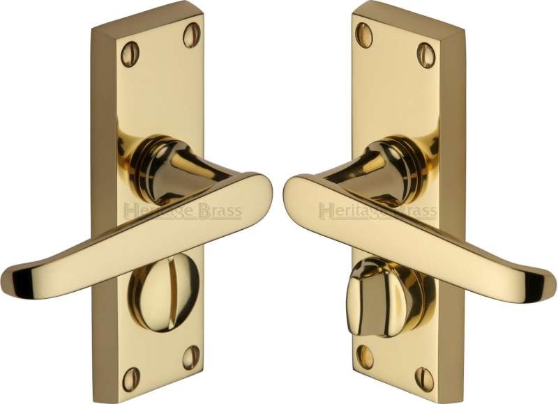 Heritage Victoria Privacy Door Handles V3935 Polished Brass Lacquered Broughtons Lighting 0855