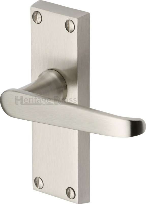 Heritage Victoria Short Latch Door Handles V3910 Satin Nickel Broughtons Lighting & Ironmongery