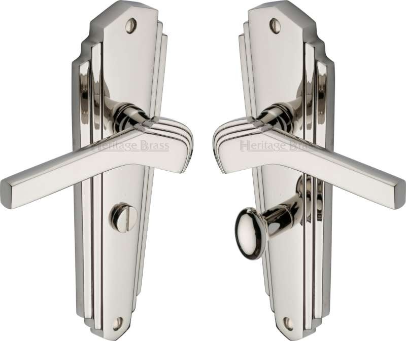 Heritage Waldorf Bathroom Door Handles WAL6530 Polished Nickel