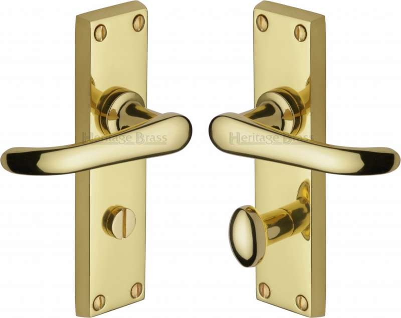 Heritage Windsor Bathroom Door Handles V730 Polished Brass Lacquered Broughtons Lighting 2579