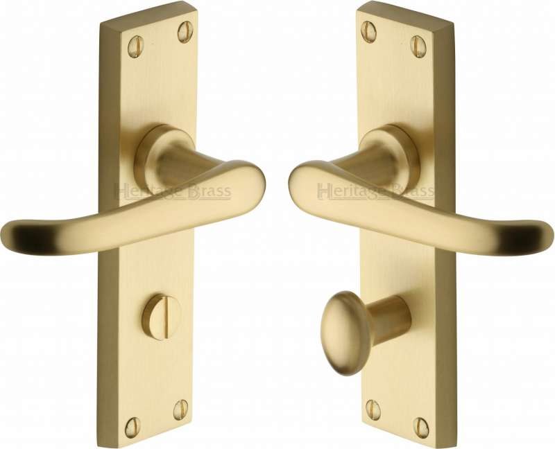 Heritage Windsor Bathroom Door Handles V730 Satin Brass Lacquered