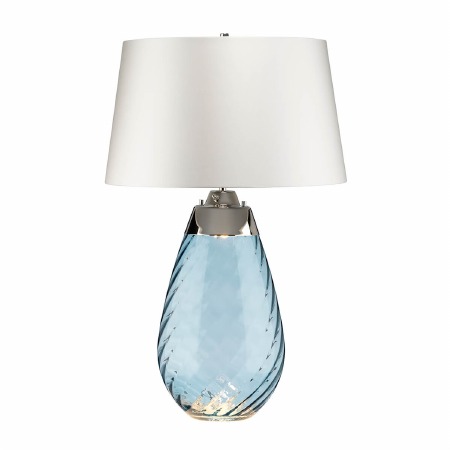 Elstead Lena Large Dual Light Blue Glass Table Lamp with White Shade