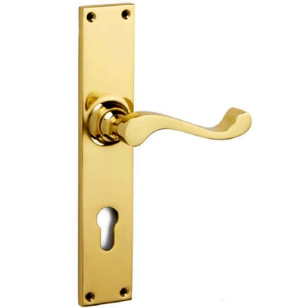 Lincoln Multi-Point Door Lock Handles Polished Brass Unlacquered