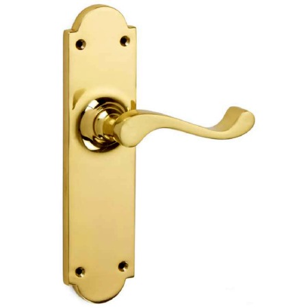 Lincoln Door Latch Handle Polished Brass Unlacquered