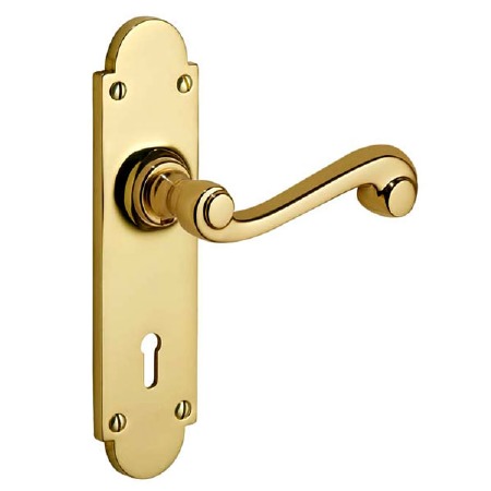 Victorian Constable 604 Door Lock Handles Polished Brass Lacquered