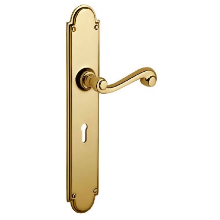 Victorian Constable 609/2 Door Lock Handles Polished Brass Unlacquered