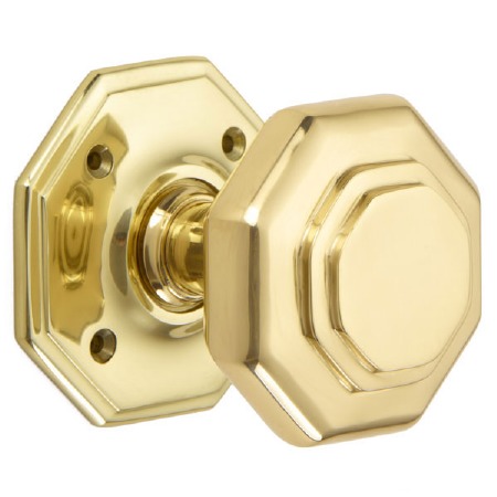 Octagonal Door Knobs 3" Polished Brass Unlacquered