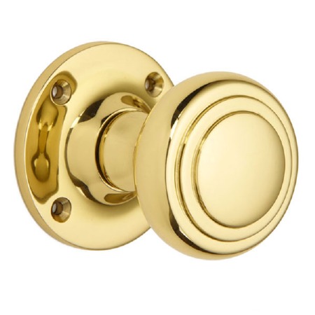 Stepped Cushion Door Knob Polished Brass Unlacquered