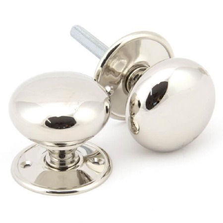 From The Anvil  Mushroom  Mortice/Rim Knob Set Large Polished Nickel