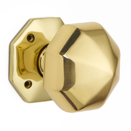 Octagonal Rim Knobs 64mm Polished Brass Lacquered