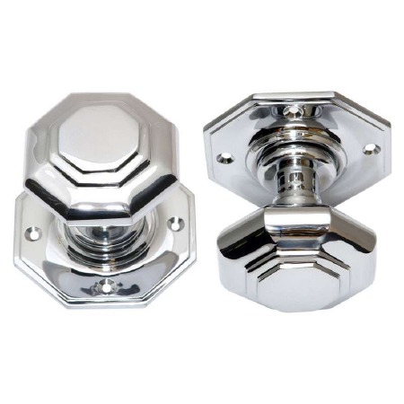Octagonal Mortice Door Knobs Polished Chrome