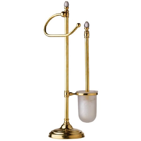 Olive Toilet Brush & Roll Holder Set Polished Brass