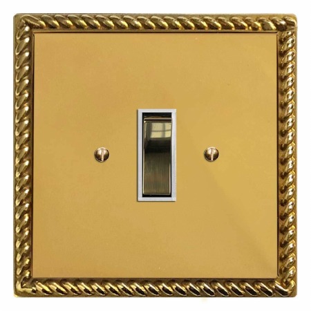 Georgian Rocker Light Switch 1 Gang Polished Brass Lacquered & White Trim